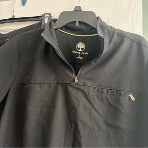 healing hands Black womens Lightweight Quarter-Zip Work shirt with matching pan